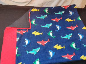 Pillowcase - Sharks, Colorful Navy Fleece w/Red Bumpy::Black Fleece