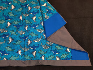 Pillowcase - Sharks, Happy Teal Cotton w/Blue Cotton::Grey Cotton