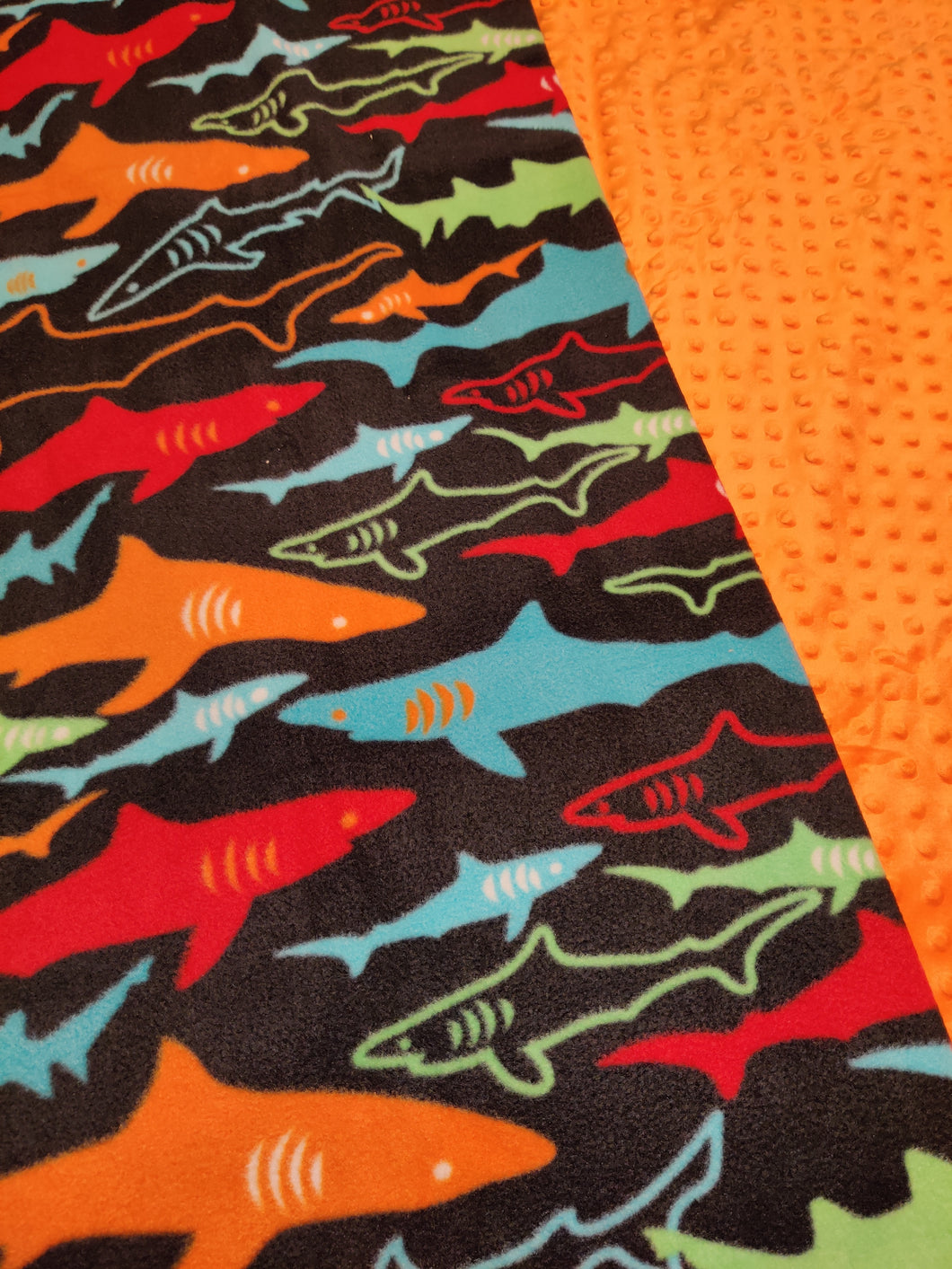 Throw Blanket - Sharks, Skinny Red, Orange & Green Fleece::Orange Bumpy