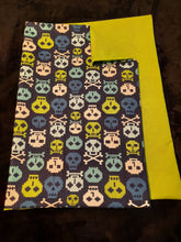 Pillowcase - Skulls, Pixelated on Blue Cotton::Lime Green Cotton