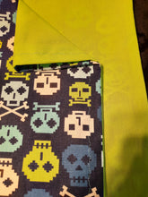 Pillowcase - Skulls, Pixelated on Blue Cotton::Lime Green Cotton