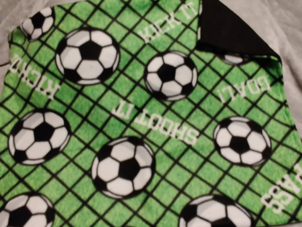 Pillowcase - Soccer Balls Green Fleece::Black Fleece