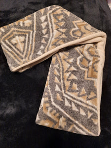 Infinity Scarf - Print - "Aztec" Tan and Grey Luxe Fleece::Tan Fleece