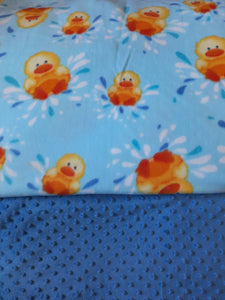 Throw Blanket - Ducks on Blue Fleece::Blue Bumpy Minky