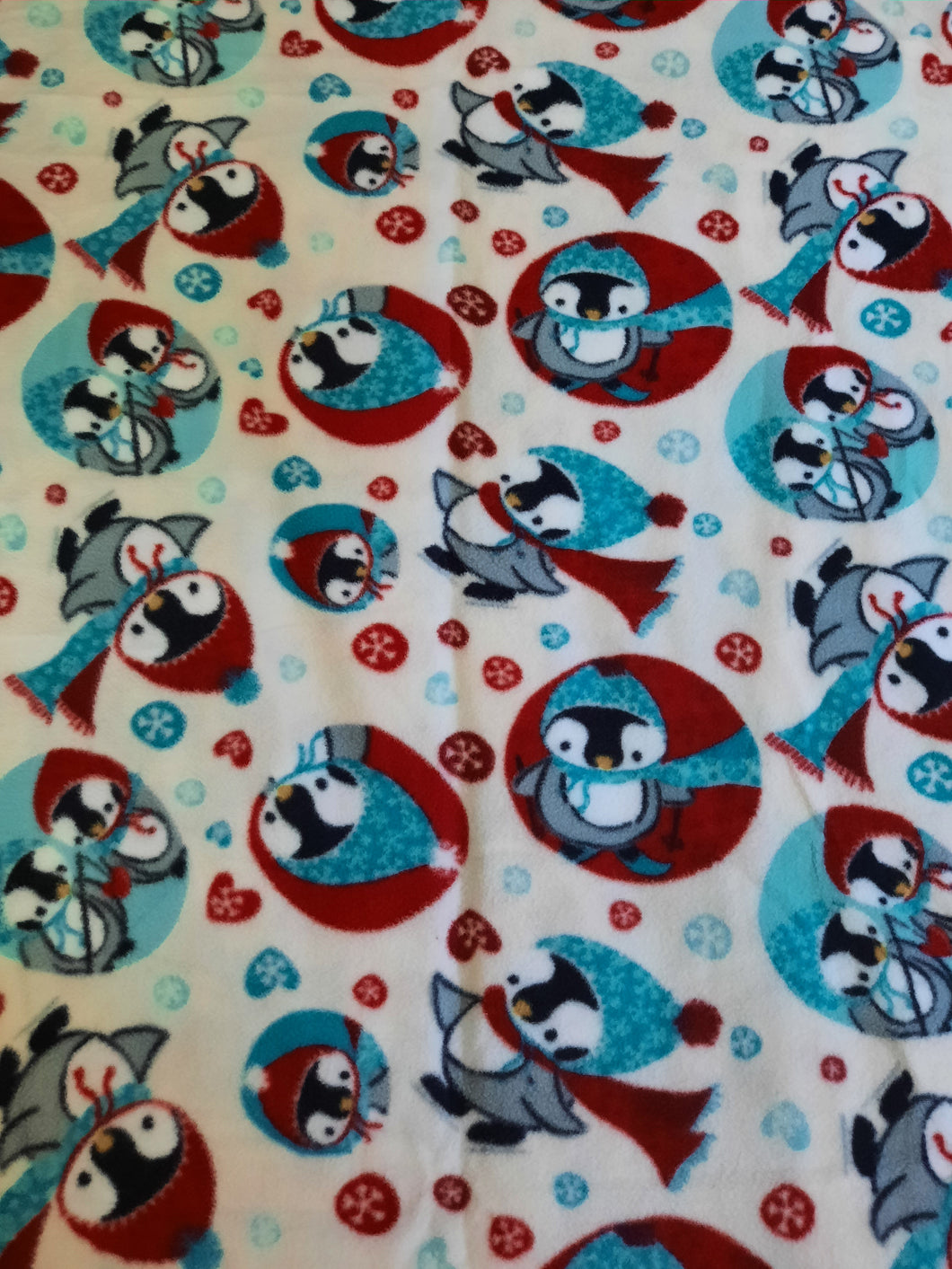 Throw Blanket - Penguins, in Bubbles, Red and Blue Fleece::Matching
