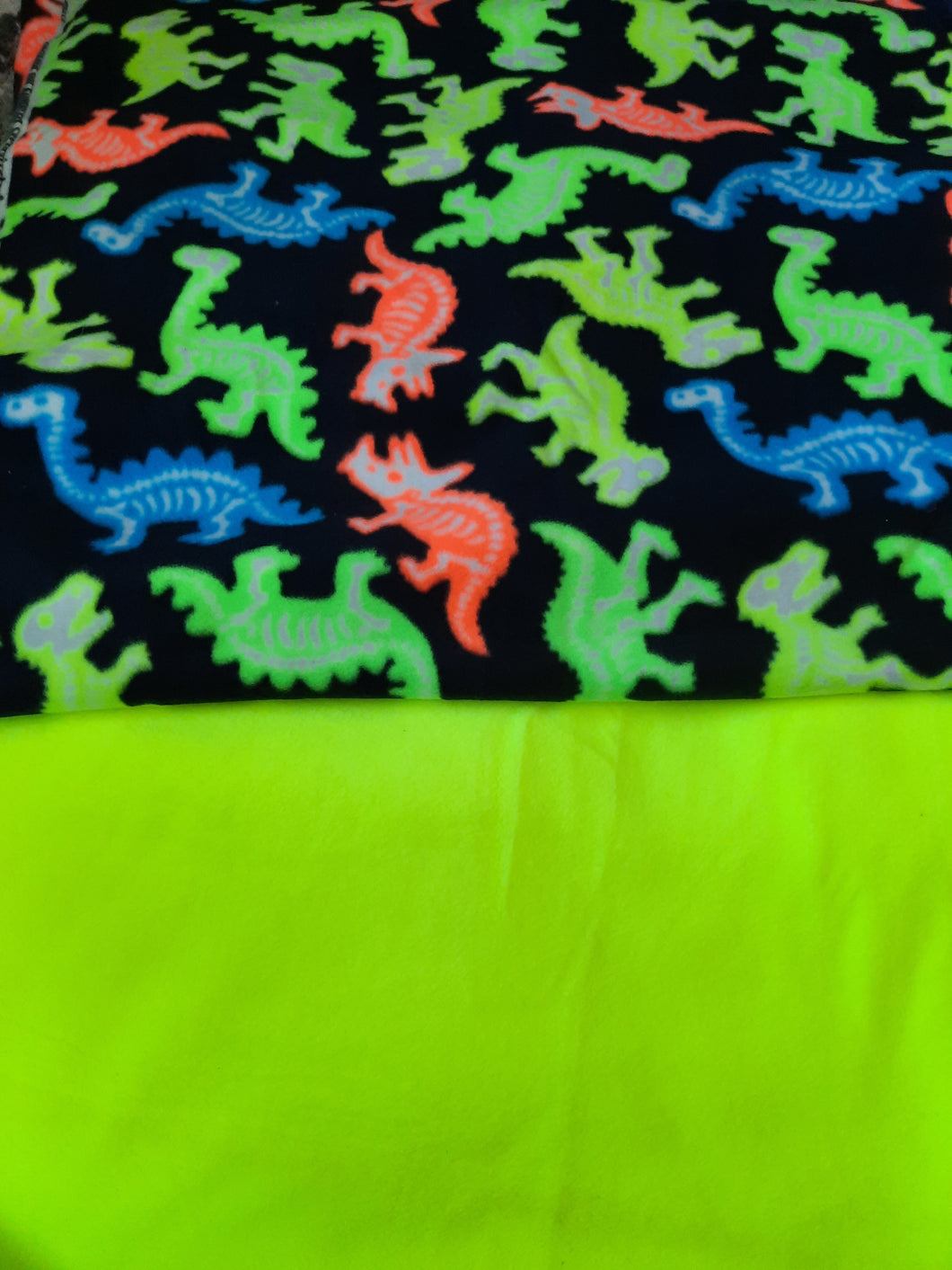 Throw Blanket - Dinosaurs, Neon Skeletons on Black Fleece::Neon Yellow Fleece