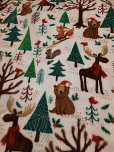 Throw Blanket - Holiday -  Woodland Critters, Christmas on White Fleece::Matching