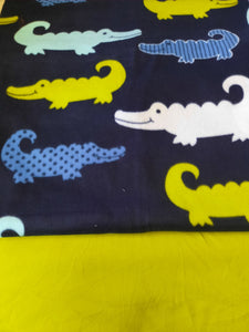 Throw Blanket - Alligators on Navy Fleece::Lime Green Fleece
