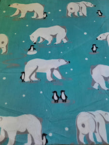 Throw Blanket - Penguins and Polar Bears on Aqua Fleece::Matching