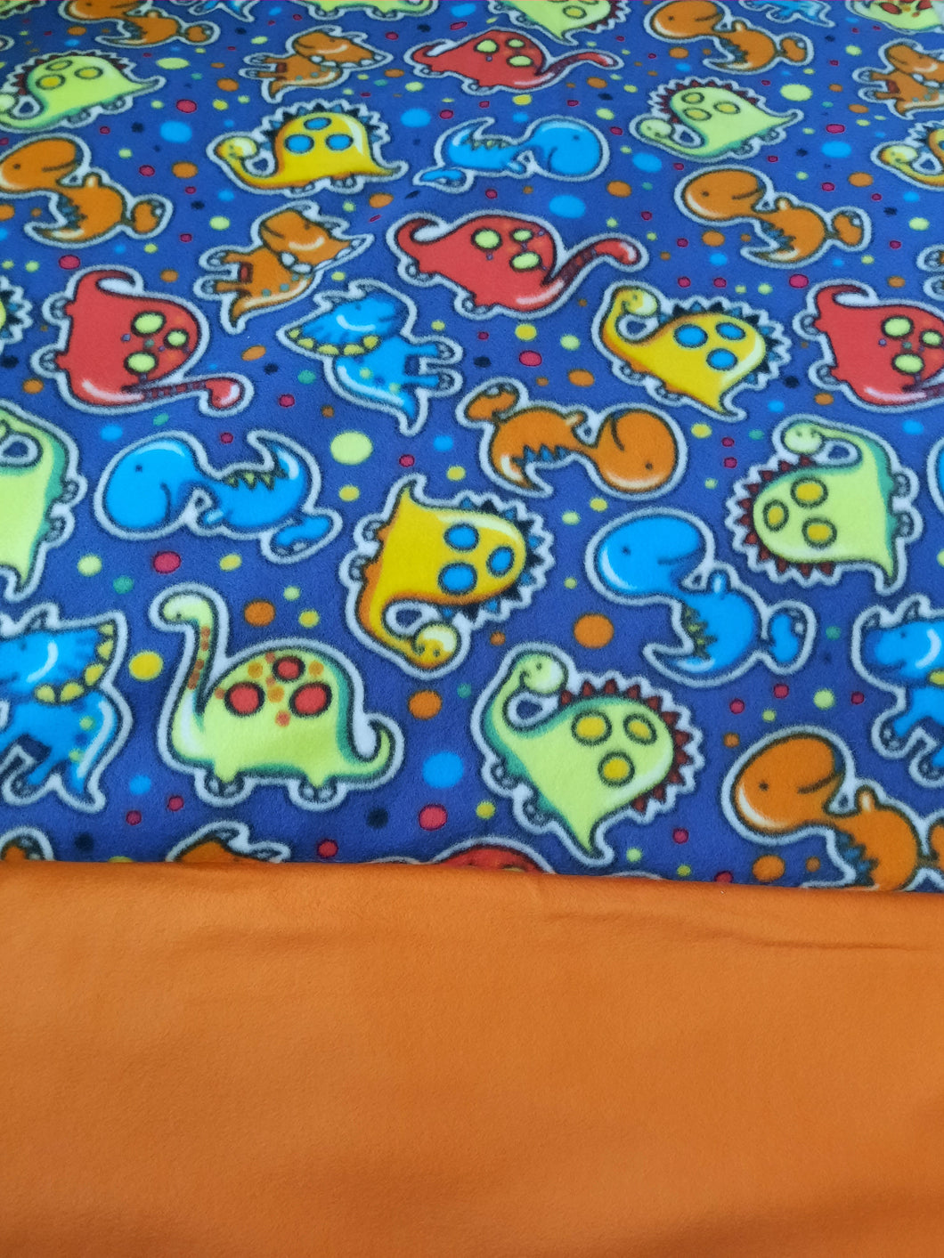 Throw Blanket - Dinosaurs, Bubbly on Blue Fleece::Orange Fleece