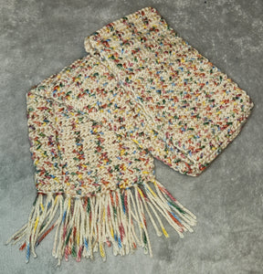 Crocheted Scarf - Tan with Rainbow Flecks