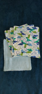 Wash Cloth - Large - 4 Pack - Dinosaurs, Blue & Green on White Flannel::Light Blue Terry Cloth