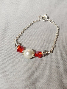 Kid Bracelet - White Pearl, Red Crystal, Clear Crystal