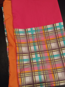 Pillowcase - Plaid, Grey, Teal & Pink Flannel w/Hot Pink Cotton::Orange Cotton